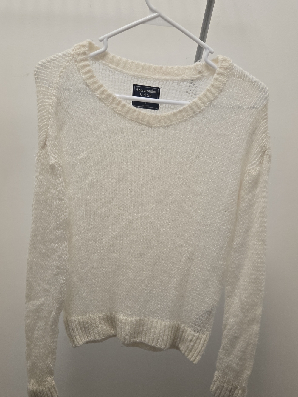 Abercrombie & Fitch Ivory Open-Knit Crewneck Sweater